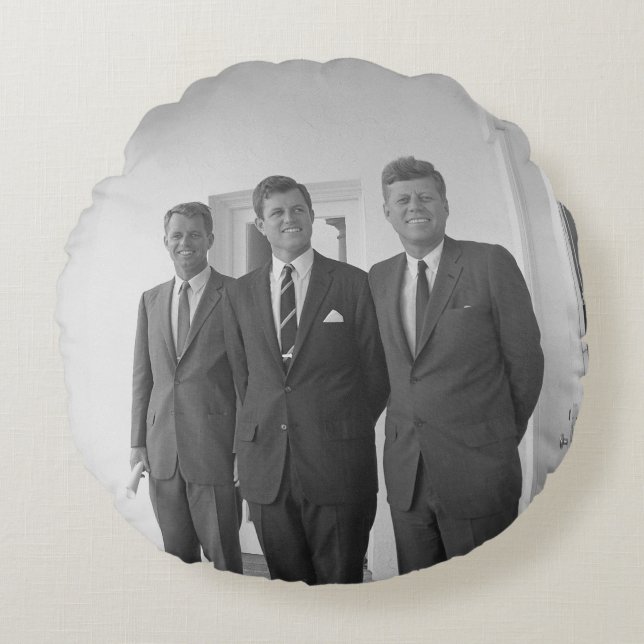 President John Kennedy & Brothers American Camelot Round Pillow (Front)
