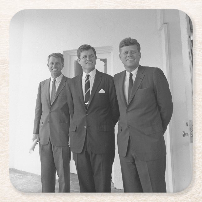 President John Kennedy & Brothers American Camelot Square Paper Coaster (Front)
