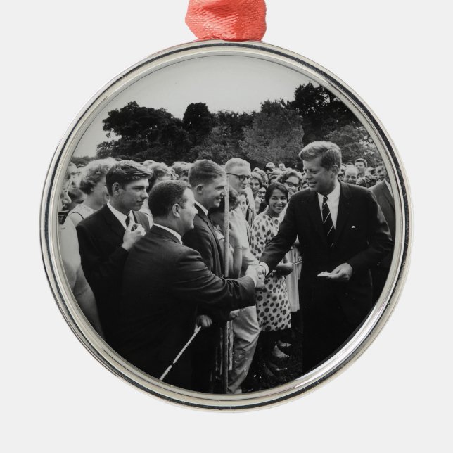 President Kennedy Greets Peace Corps Volunteers Metal Ornament (Front)