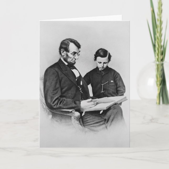 President Lincoln Greeting Card -reading with Son (Front)