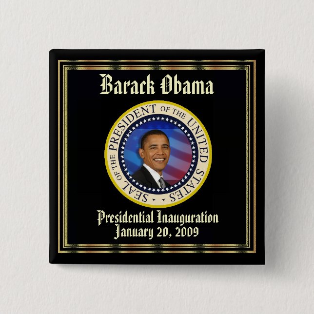 PRESIDENT OBAMA Inauguration Commemorative 2 Inch Square Button (Front)