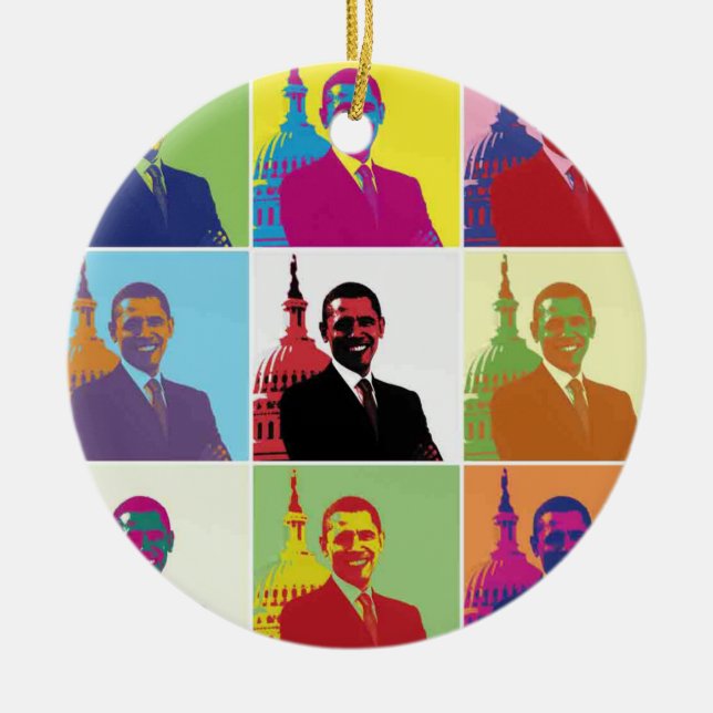 President Obama Pop Art Ceramic Ornament (Front)