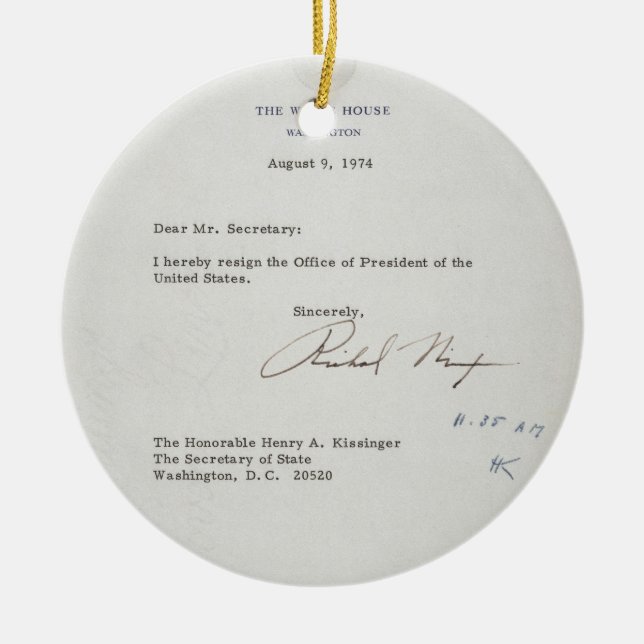 President Richard M. Nixon Resignation Letter Ceramic Ornament (Front)