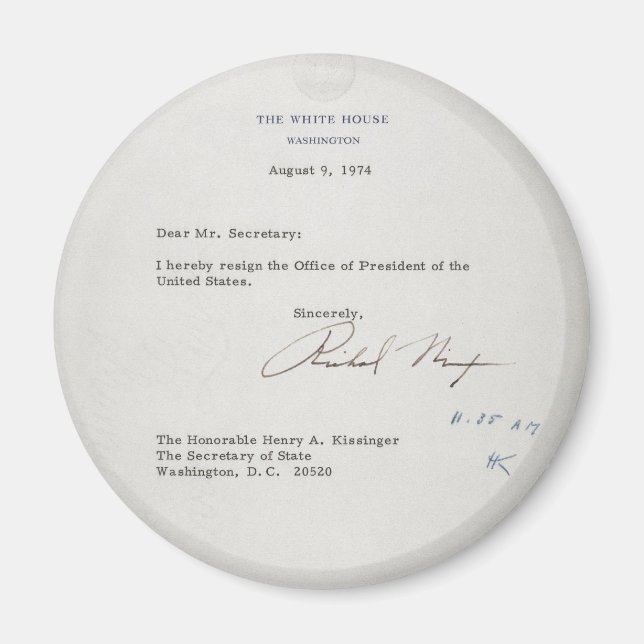 President Richard M. Nixon Resignation Letter Magnet (Front)