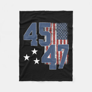 President Trump 45 47 Vintage American Flag  Fleece Blanket