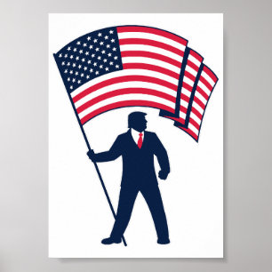 President Trump Bearing the Flag of the USA Poster