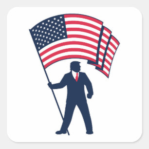 President Trump Bearing the Flag of the USA  Square Sticker
