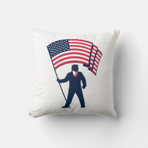 President Trump Bearing the Flag of the USA Throw Pillow