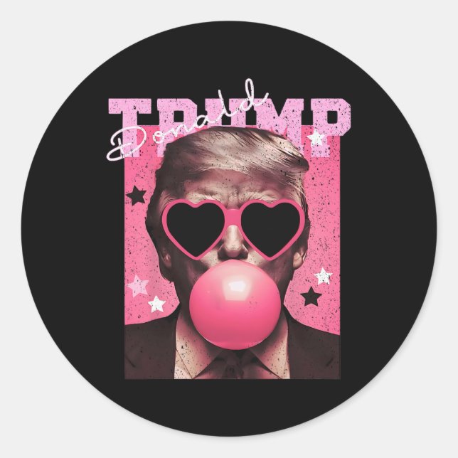 President Trump Blowing Bubble Gum Funny Pink Bubb Classic Round Sticker (Front)
