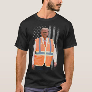 President Trump Garbage Truck Worker Vest Usa Flag T-Shirt