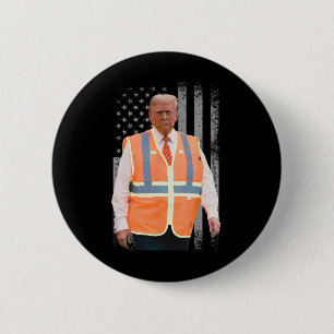 President Trump Garbyge Truck Worker Vest Usa Flag 2 Inch Round Button