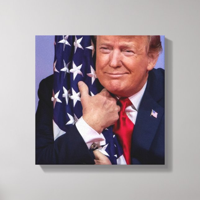 President Trump Hugging the American Flag Canvas Print (Front)