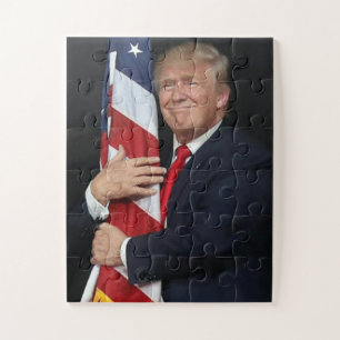 President Trump Hugging the American Flag Jigsaw Puzzle