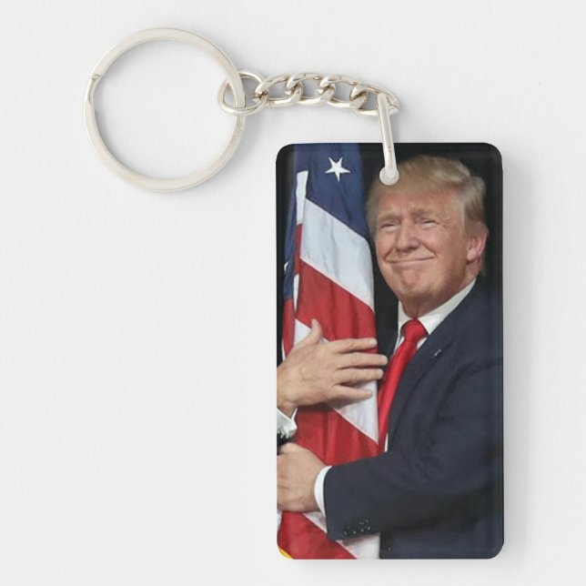 President Trump Hugging the American Flag Keychain (Front)
