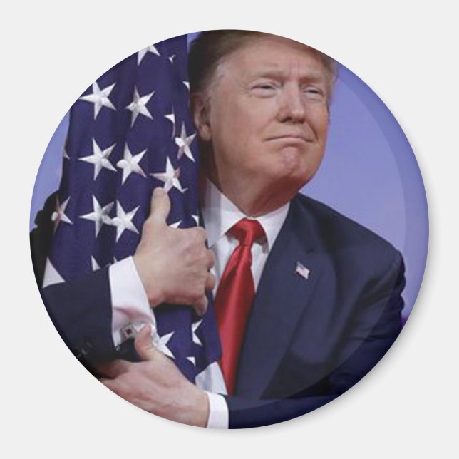 President Trump Hugging the American Flag Magnet (Front)