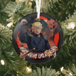 President Trump Make Anime Great Again Glass Ornament