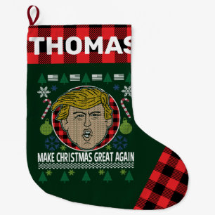 President Trump Make Christmas Great Again Plaid Large Christmas Stocking