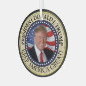 President Trump Photo Presidential Seal Glass Ornament (Front Left)
