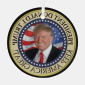 President Trump Photo Presidential Seal Glass Ornament (Back)