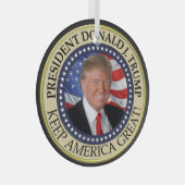President Trump Photo Presidential Seal Glass Ornament (Front Right)