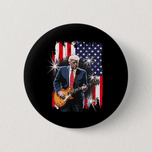 President Trump Playing Guitar With Us Flag Ckgrou 2 Inch Round Button
