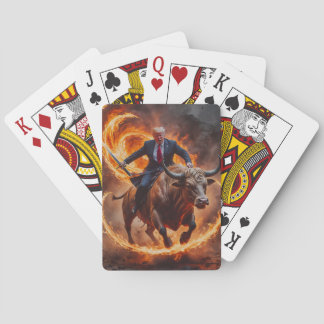 President Trump Rides Bull with Sword playing card