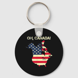 President Trump Saying Oh Canada Map American Flag Keychain