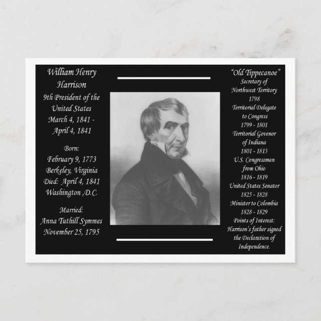 President Willam Henry Harrison Postcard (Front)