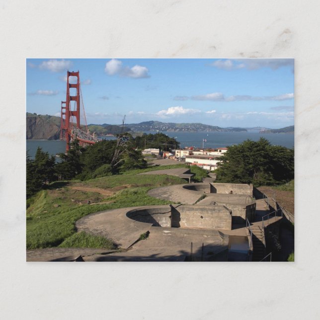 Presidio Gun Turrets And The Golden Gate Bridge In Postcard (Front)