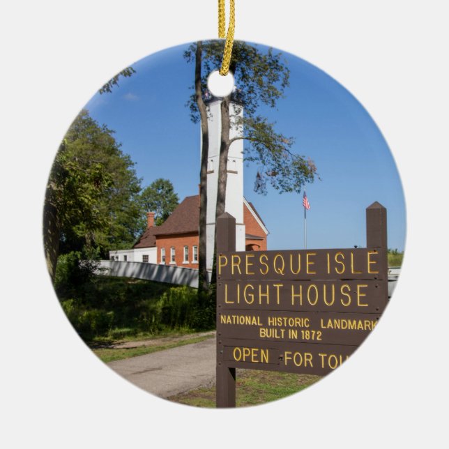 Presque Isle Lighthouse Ceramic Ornament (Front)