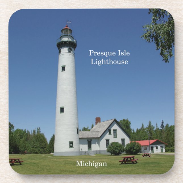 Presque Isle Lighthouse set of 6 plastic coasters (Front)