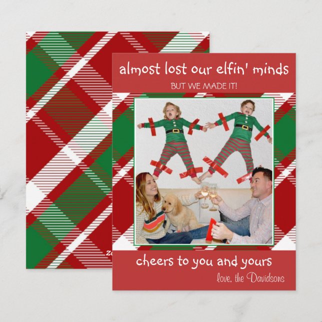 "Presque perdu les pédales d'elfe" Carte de Noël d (Devant / Derrière)