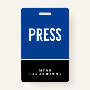 Press All Access Pass Blue Black ID Badge