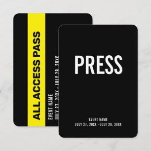Press All Access Pass Event ID Badge 3.5" x 5" Invitation