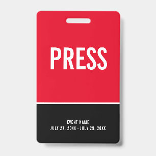 Press All Access Pass Red Black ID Badge