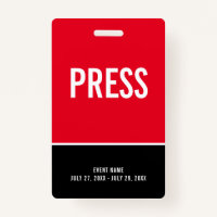 Press All Access Pass Red Black ID Badge