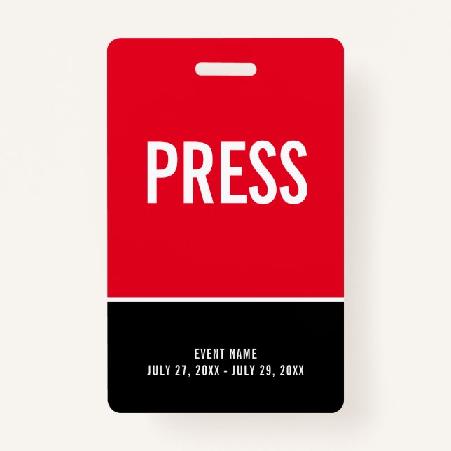 Press All Access Pass Red Black ID Badge (Front)