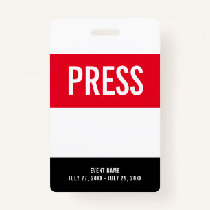 Press All Access Pass Red White Black ID Badge