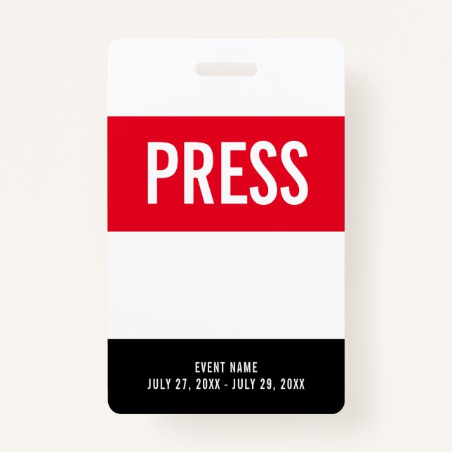 Press All Access Pass Red White Black ID Badge (Front)