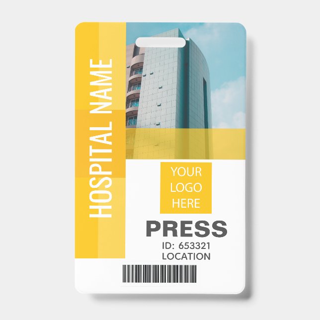Press Bar Code, Logo Yellow ID Badge (Front)