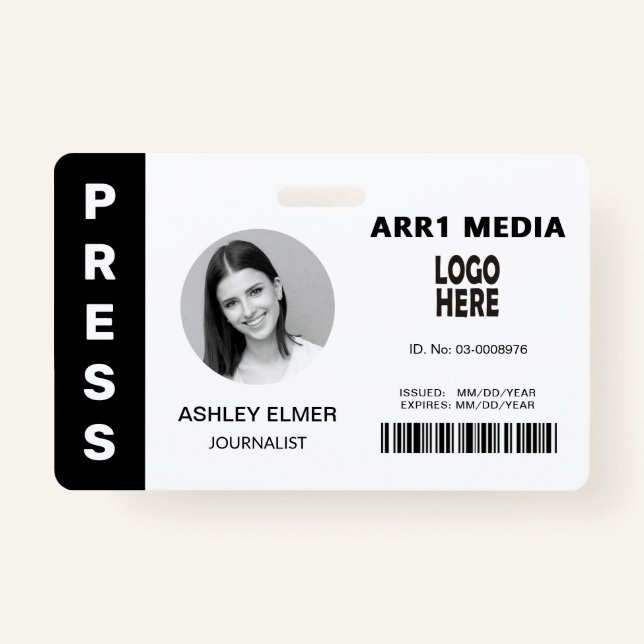 Press employee ID black photo template Badge (Front)