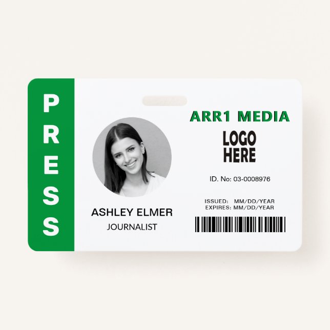 Press employee ID green photo template Badge (Front)