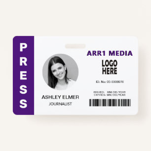 Press employee ID purple photo template Badge