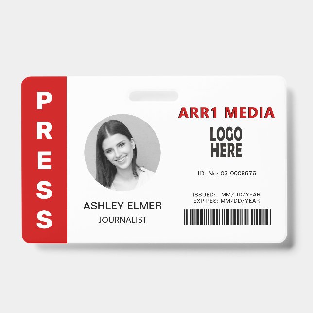 Press employee ID red photo template Badge (Front)