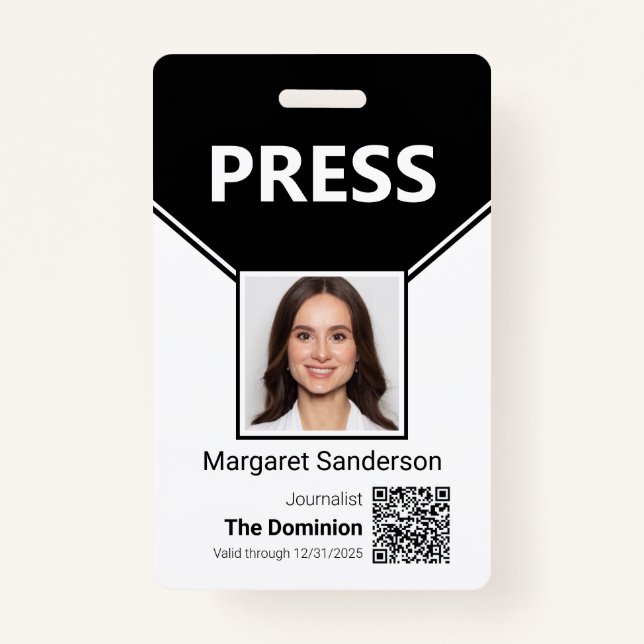 Press ID with Photo and QR Code Badge (Front)