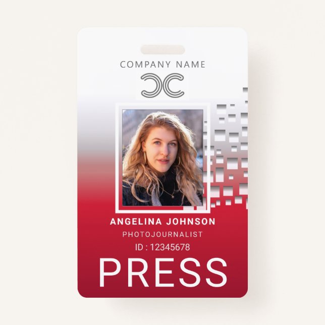 Press Identification Photo ID Badge (Front)