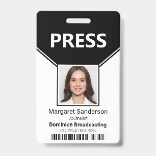 Press Pass Photo and Bar Code ID Badge
