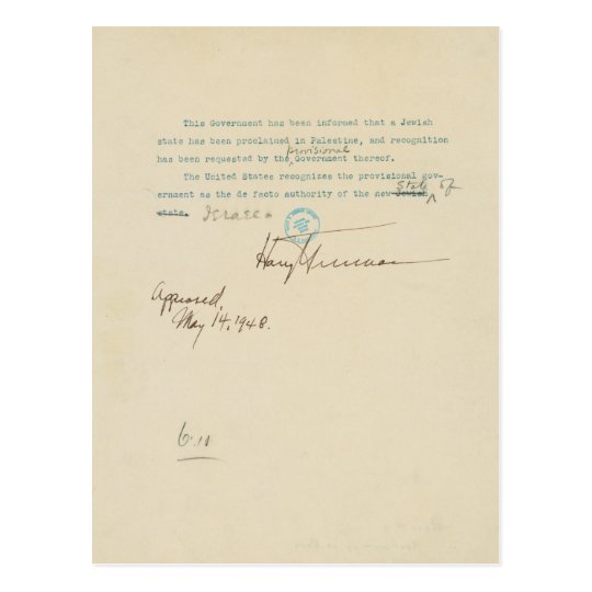 Press Release Announcing US Recognition of Israel Postcard