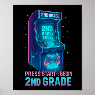 Press Start 2nd Grade Gamer Kids Level Up Fun 1 Poster