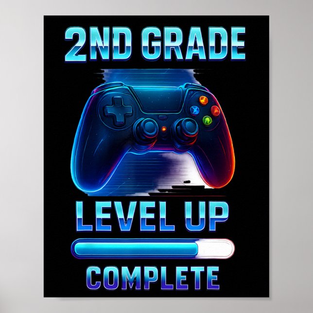 Press Start 2nd Grade Gamer Kids Level Up Fun 2  Poster (Front)